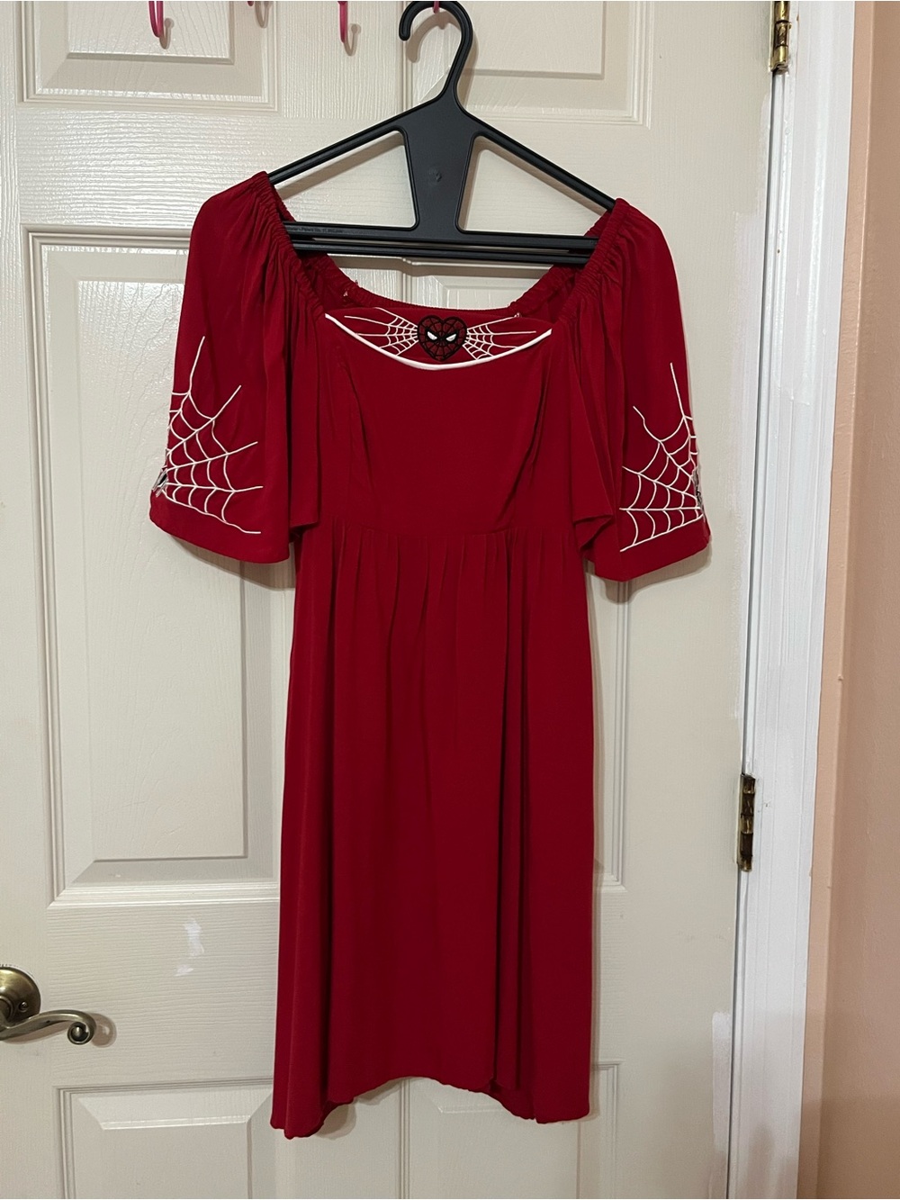 Womens One-Shoulder Red Dress with Spiderweb Detail